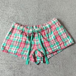 Red, Green, and Gold Plaid Flannel Women's Pajama Shorts